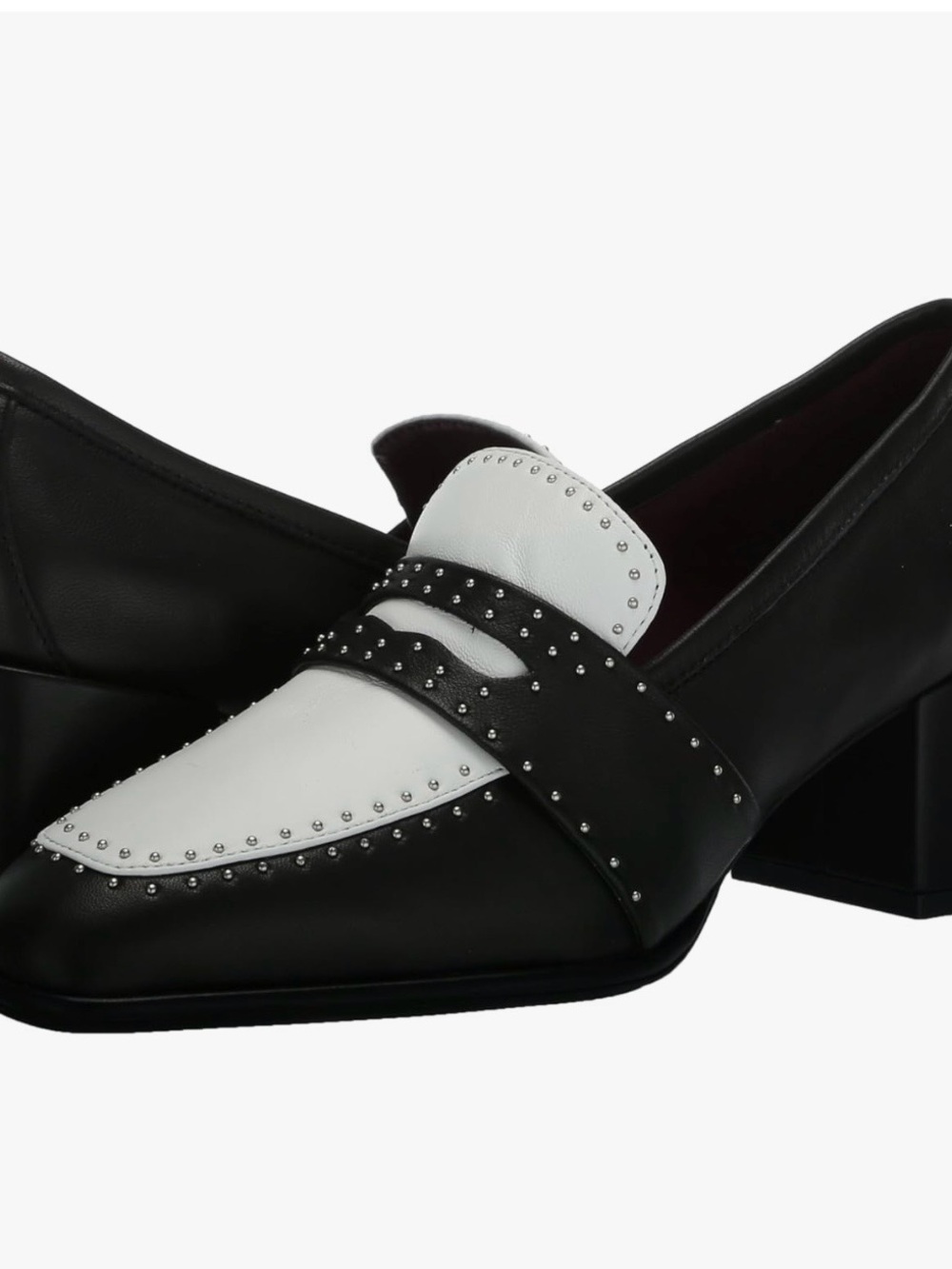 AEROSOLES Black and White Studded Leather Block Heel Loafers